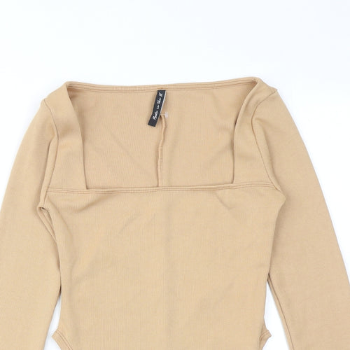 AsYou Womens Beige Polyester Basic Blouse Size 8 Square Neck - Ribbed