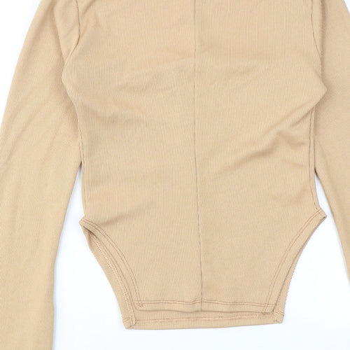 AsYou Womens Beige Polyester Basic Blouse Size 8 Square Neck - Ribbed