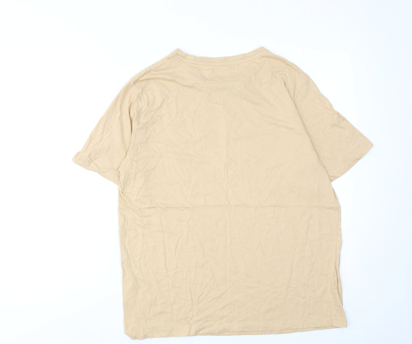 Saint+Sinner Womens Beige Cotton Basic T-Shirt Size 14 Round Neck