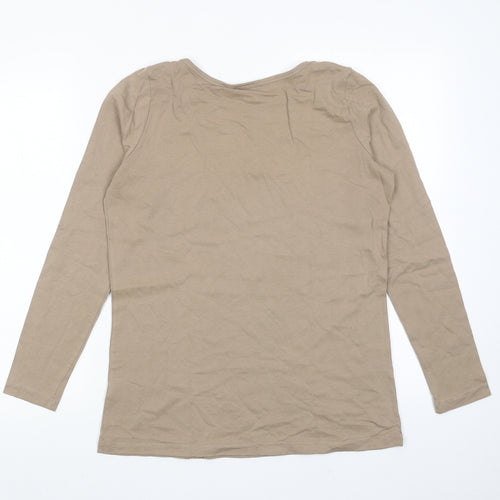 Anna Weyburn Womens Brown Cotton Basic T-Shirt Size 10 Round Neck