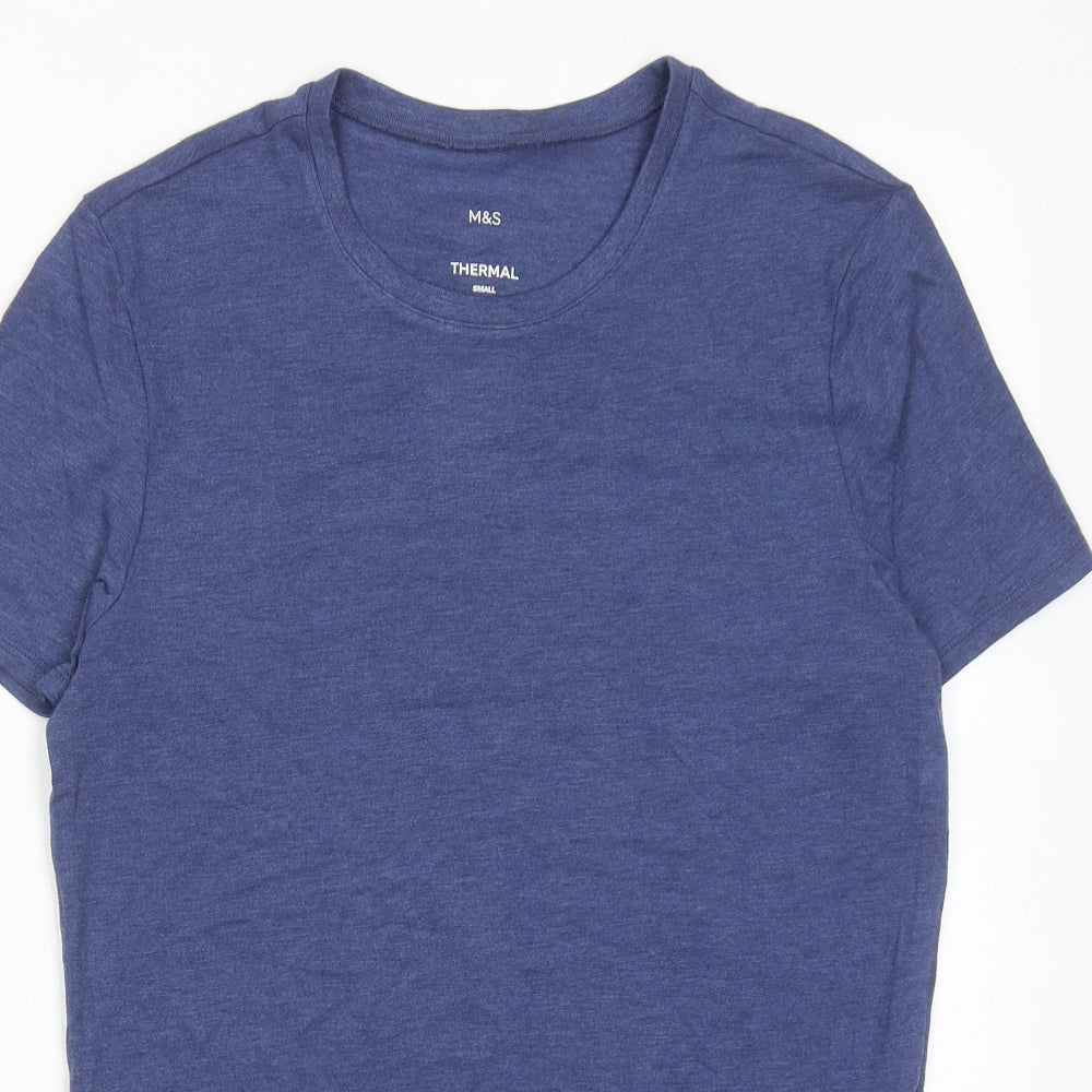 Marks and Spencer Mens Blue Acrylic T-Shirt Size S Round Neck