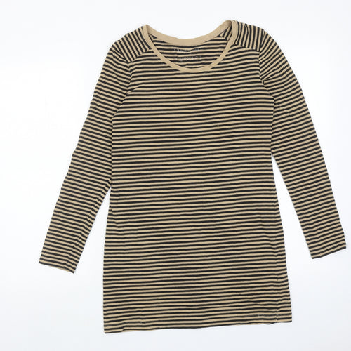 Marks and Spencer Womens Brown Striped Cotton T-Shirt Dress Size 12 Round Neck Pullover