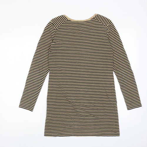 Marks and Spencer Womens Brown Striped Cotton T-Shirt Dress Size 12 Round Neck Pullover