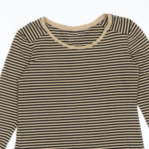 Marks and Spencer Womens Brown Striped Cotton T-Shirt Dress Size 12 Round Neck Pullover