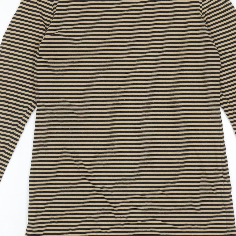 Marks and Spencer Womens Brown Striped Cotton T-Shirt Dress Size 12 Round Neck Pullover