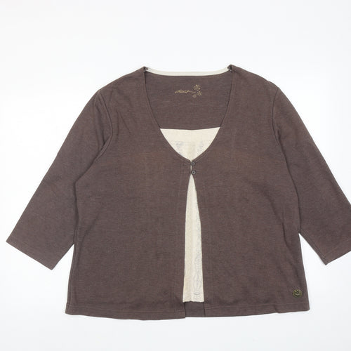 DASH Womens Brown Cotton Basic Blouse Size 12 Scoop Neck - Two in One