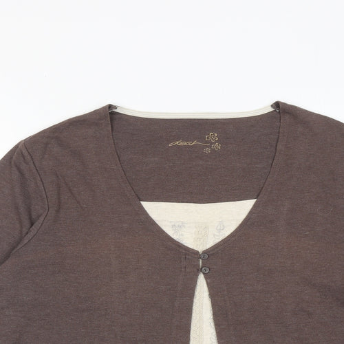 DASH Womens Brown Cotton Basic Blouse Size 12 Scoop Neck - Two in One