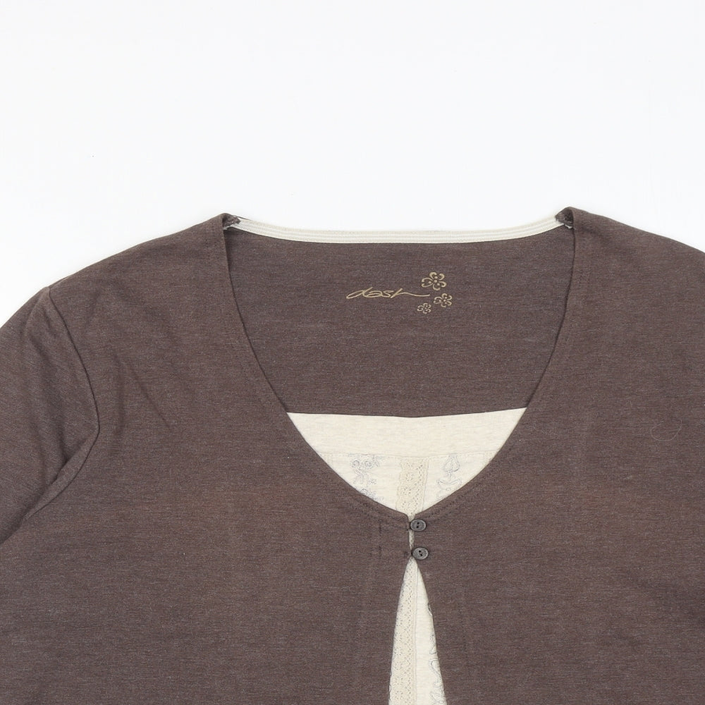 DASH Womens Brown Cotton Basic Blouse Size 12 Scoop Neck - Two in One