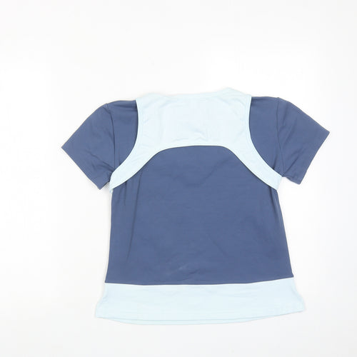 DOMYOS Womens Blue Colourblock Polyester Basic T-Shirt Size 14 Boat Neck Pullover