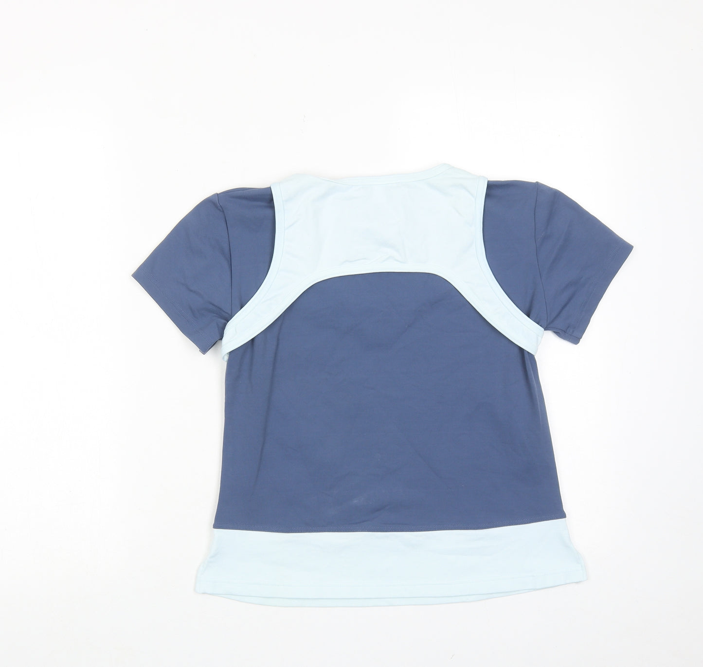 DOMYOS Womens Blue Colourblock Polyester Basic T-Shirt Size 14 Boat Neck Pullover