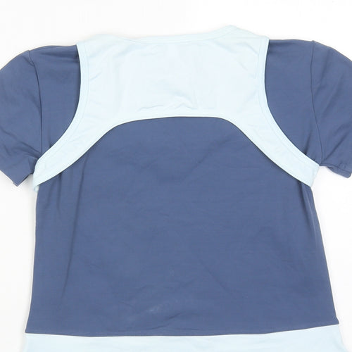 DOMYOS Womens Blue Colourblock Polyester Basic T-Shirt Size 14 Boat Neck Pullover