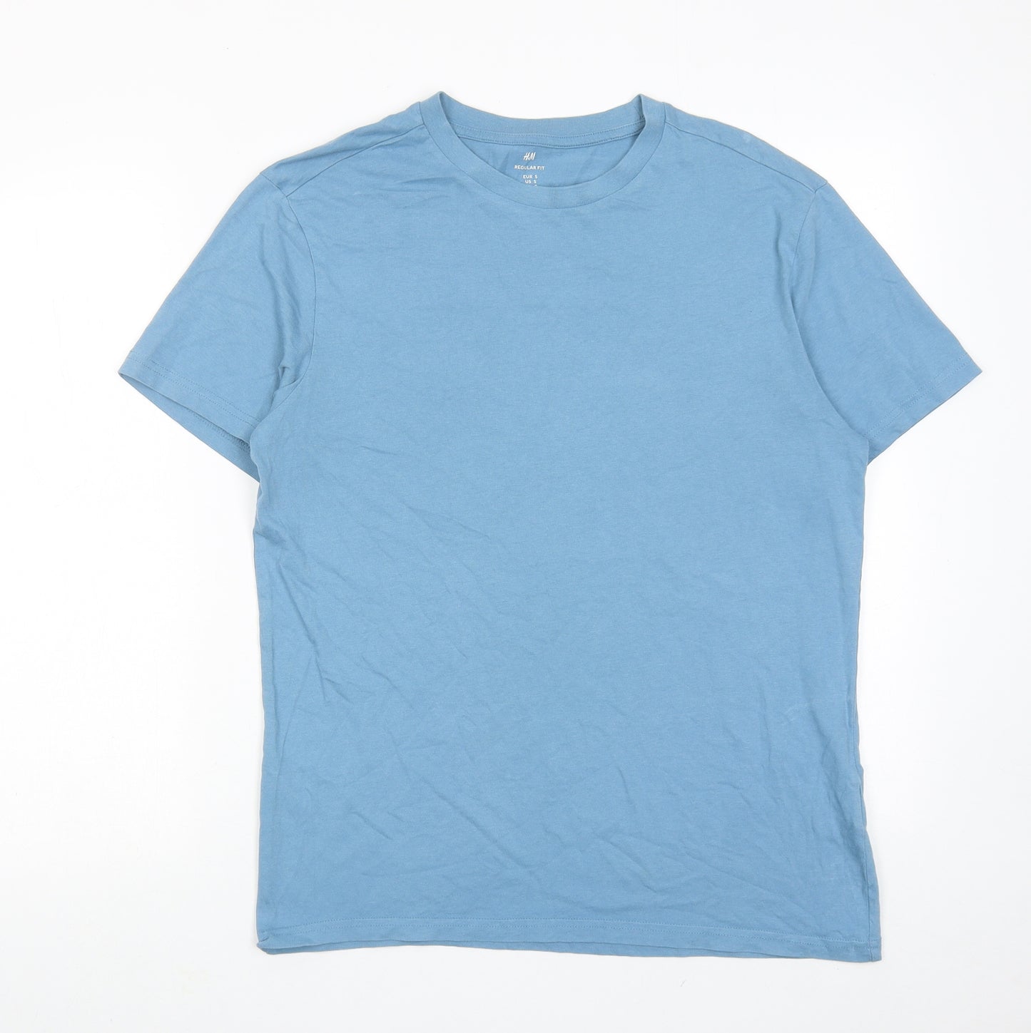 H&M Mens Blue Cotton T-Shirt Size S Round Neck