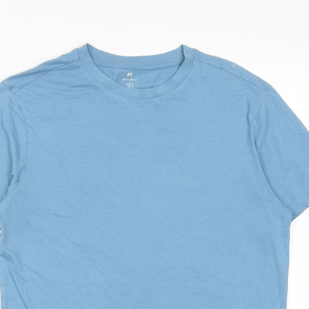 H&M Mens Blue Cotton T-Shirt Size S Round Neck