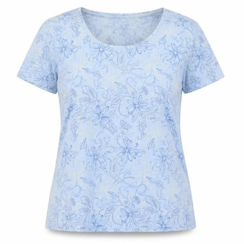 Gloria Vanderbilt Womens Blue Floral Cotton Basic T-Shirt Size L Round Neck