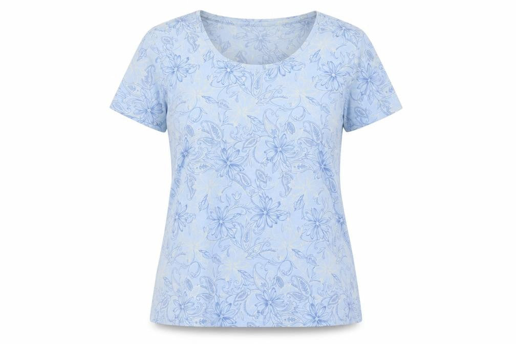 Gloria Vanderbilt Womens Blue Floral Cotton Basic T-Shirt Size L Round Neck