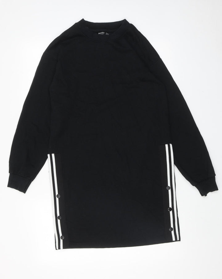 Bershka Womens Black Cotton Jumper Dress Size XS Round Neck Pullover