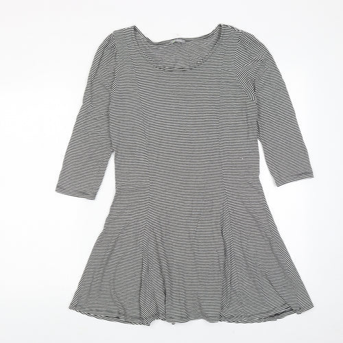 Marks and Spencer Womens Black Striped Viscose A-Line Size 12 Round Neck Pullover