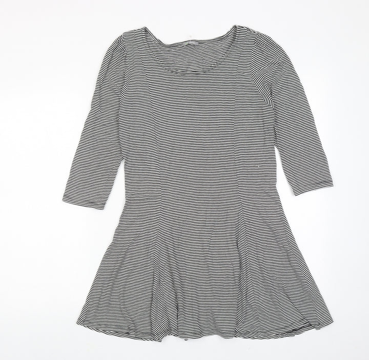 Marks and Spencer Womens Black Striped Viscose A-Line Size 12 Round Neck Pullover