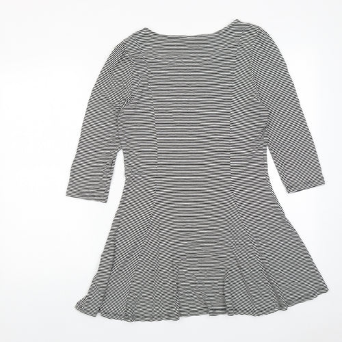 Marks and Spencer Womens Black Striped Viscose A-Line Size 12 Round Neck Pullover