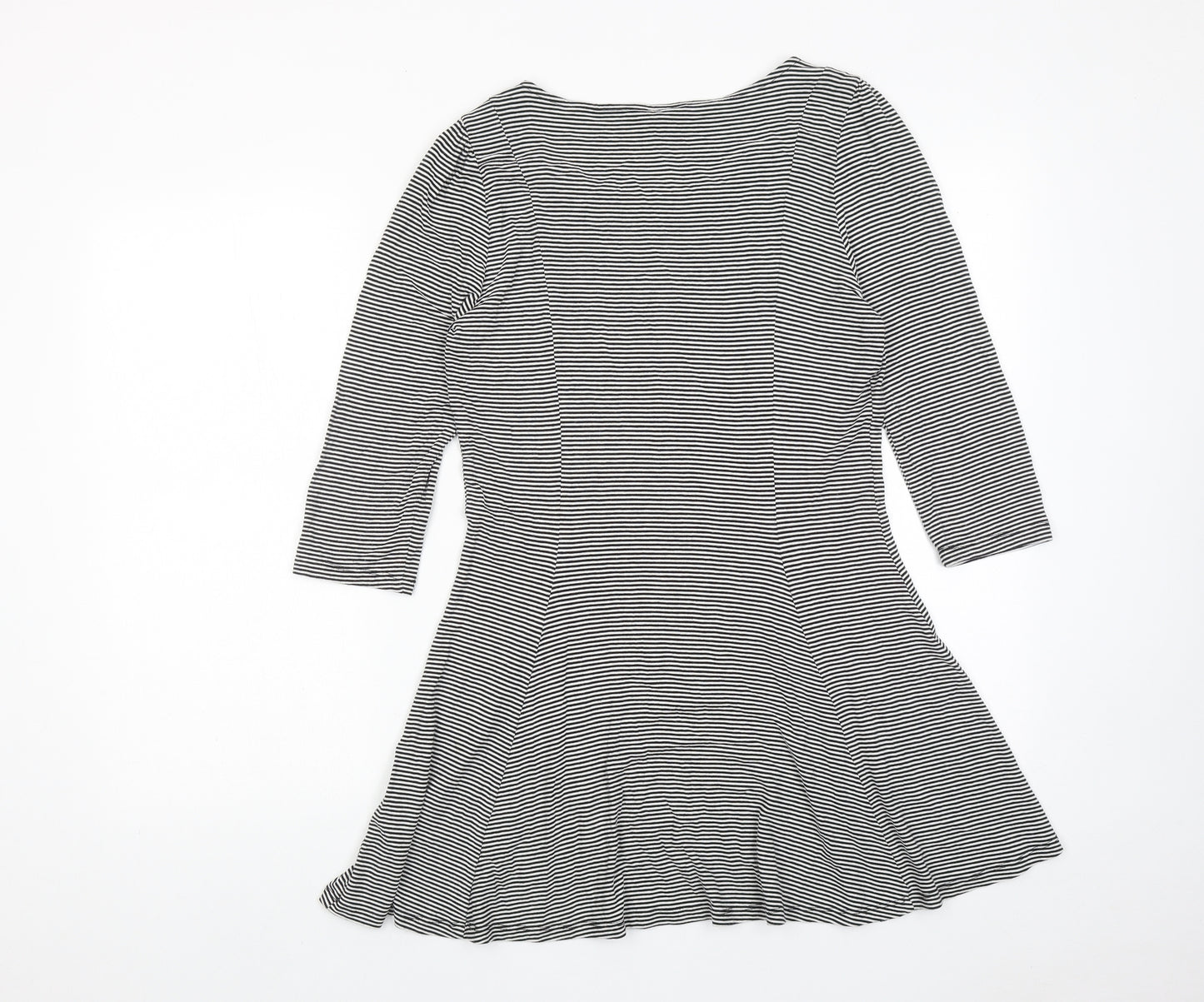 Marks and Spencer Womens Black Striped Viscose A-Line Size 12 Round Neck Pullover