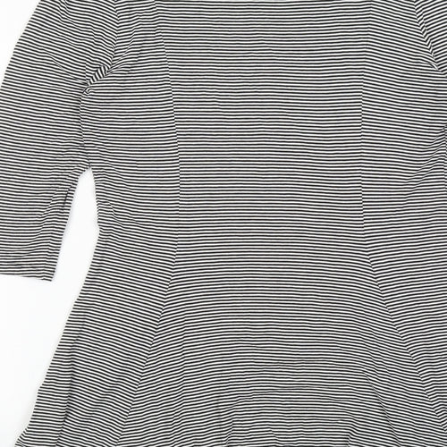 Marks and Spencer Womens Black Striped Viscose A-Line Size 12 Round Neck Pullover