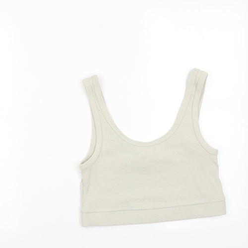 H&M Womens Beige Cotton Cropped Tank Size M Scoop Neck