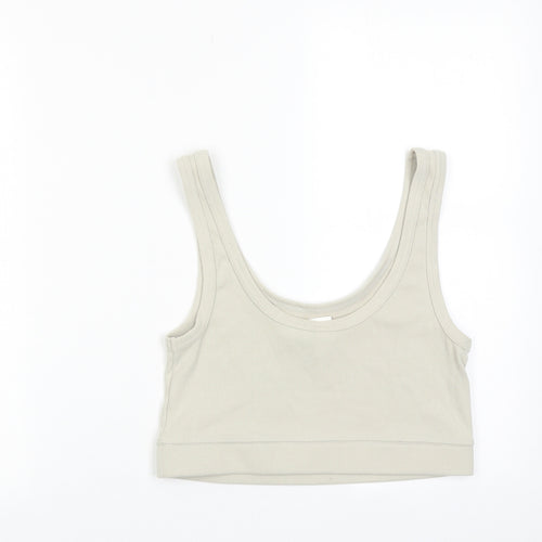 H&M Womens Beige Cotton Cropped Tank Size M Scoop Neck