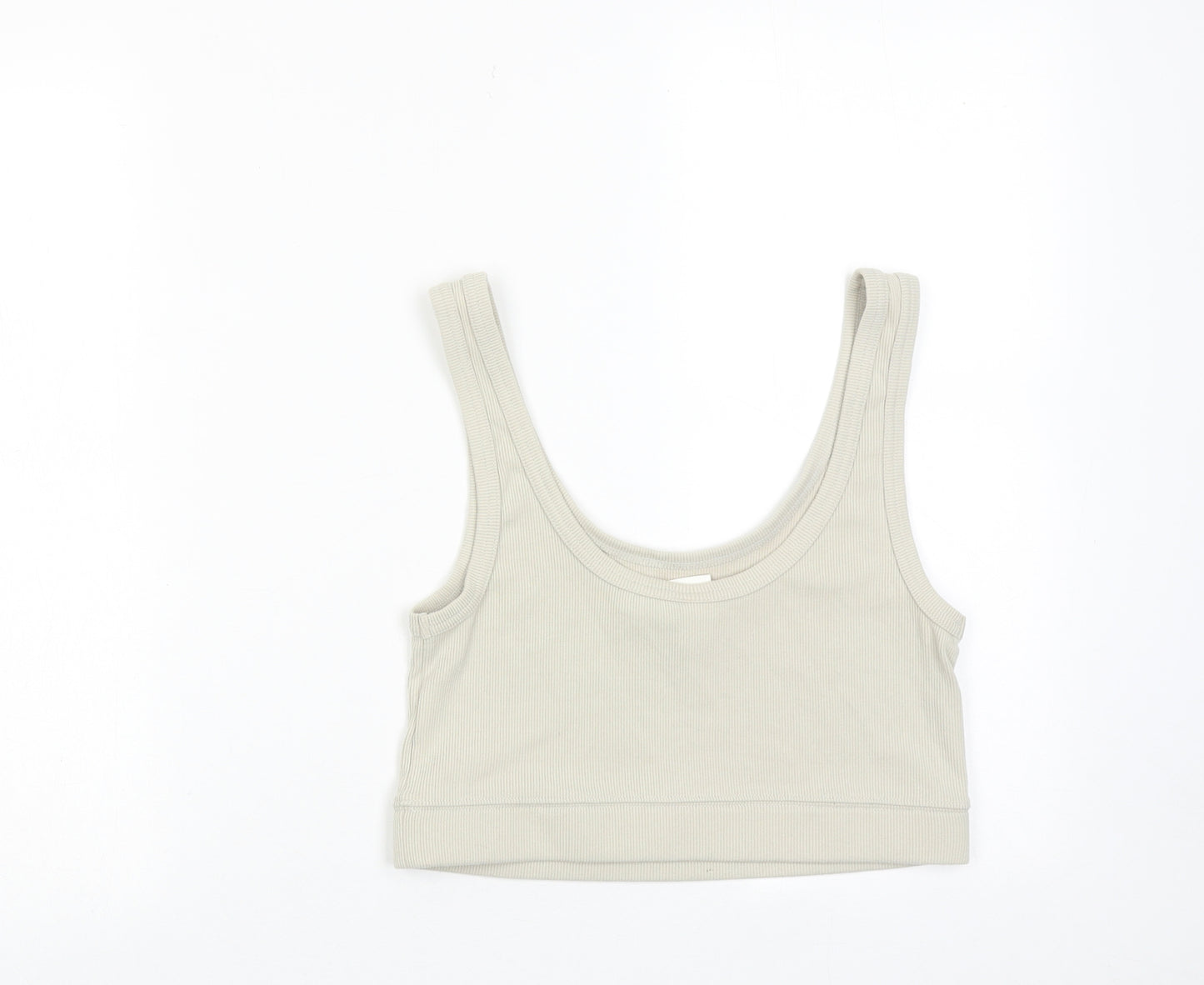 H&M Womens Beige Cotton Cropped Tank Size M Scoop Neck
