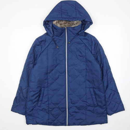 Anne De Lancay Womens Blue Quilted Jacket Size M Zip
