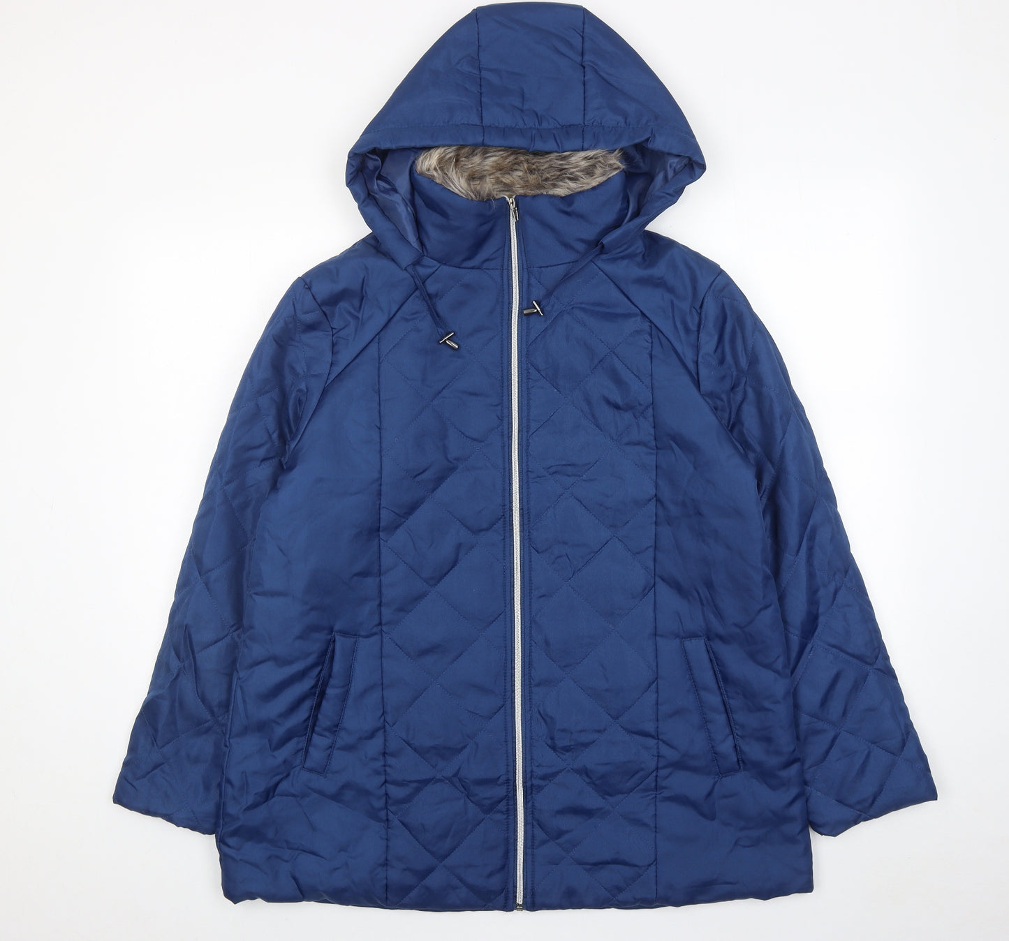 Anne De Lancay Womens Blue Quilted Jacket Size M Zip