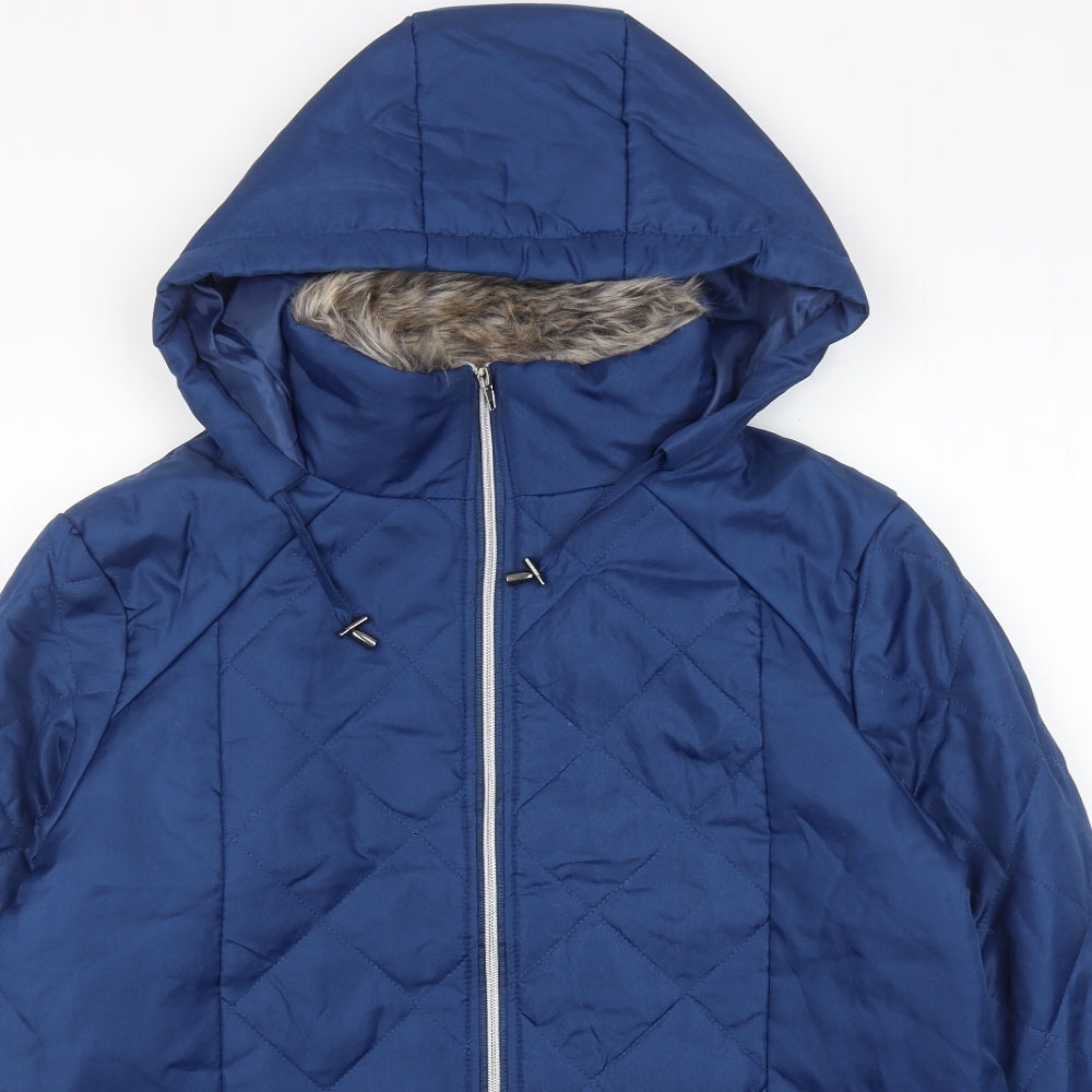 Anne De Lancay Womens Blue Quilted Jacket Size M Zip