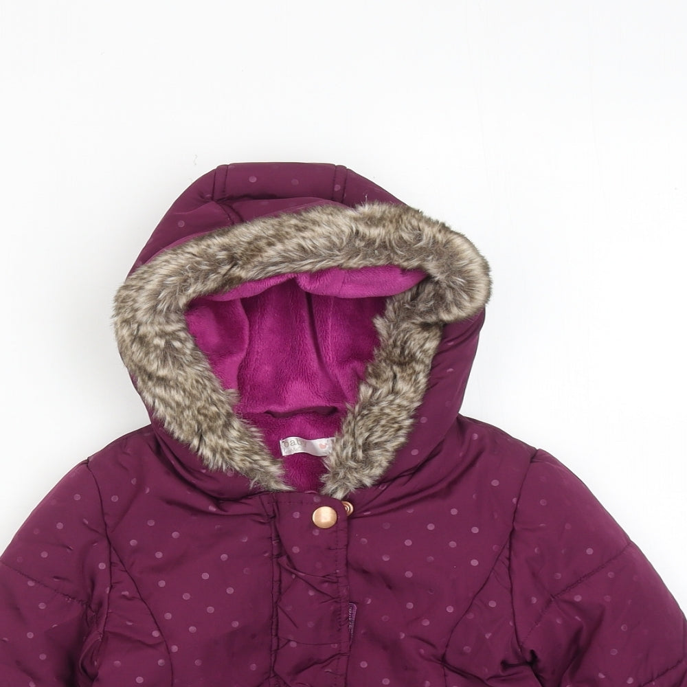 M&Co Girls Purple Polka Dot Basic Jacket Jacket Size 18-24 Months Zip