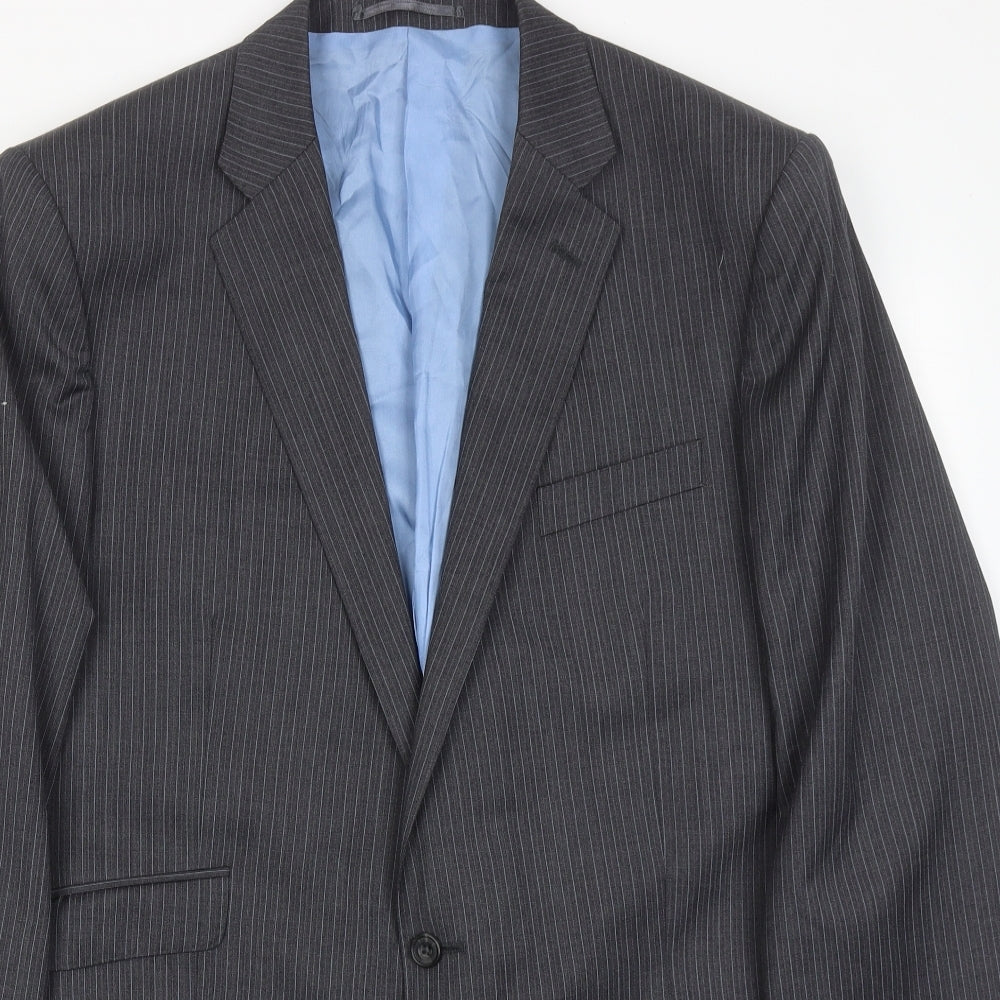 Norton townsend Mens Grey Striped Polyester Jacket Suit Jacket Size 46 Regular