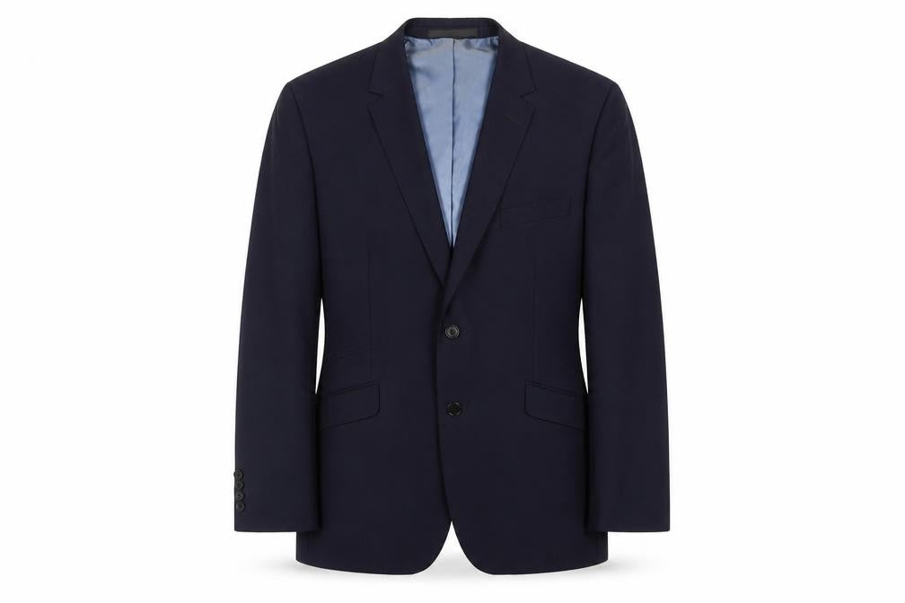 Front view of Marks & Spencer men’s blue wool jacket suit jacket, size 40, regular