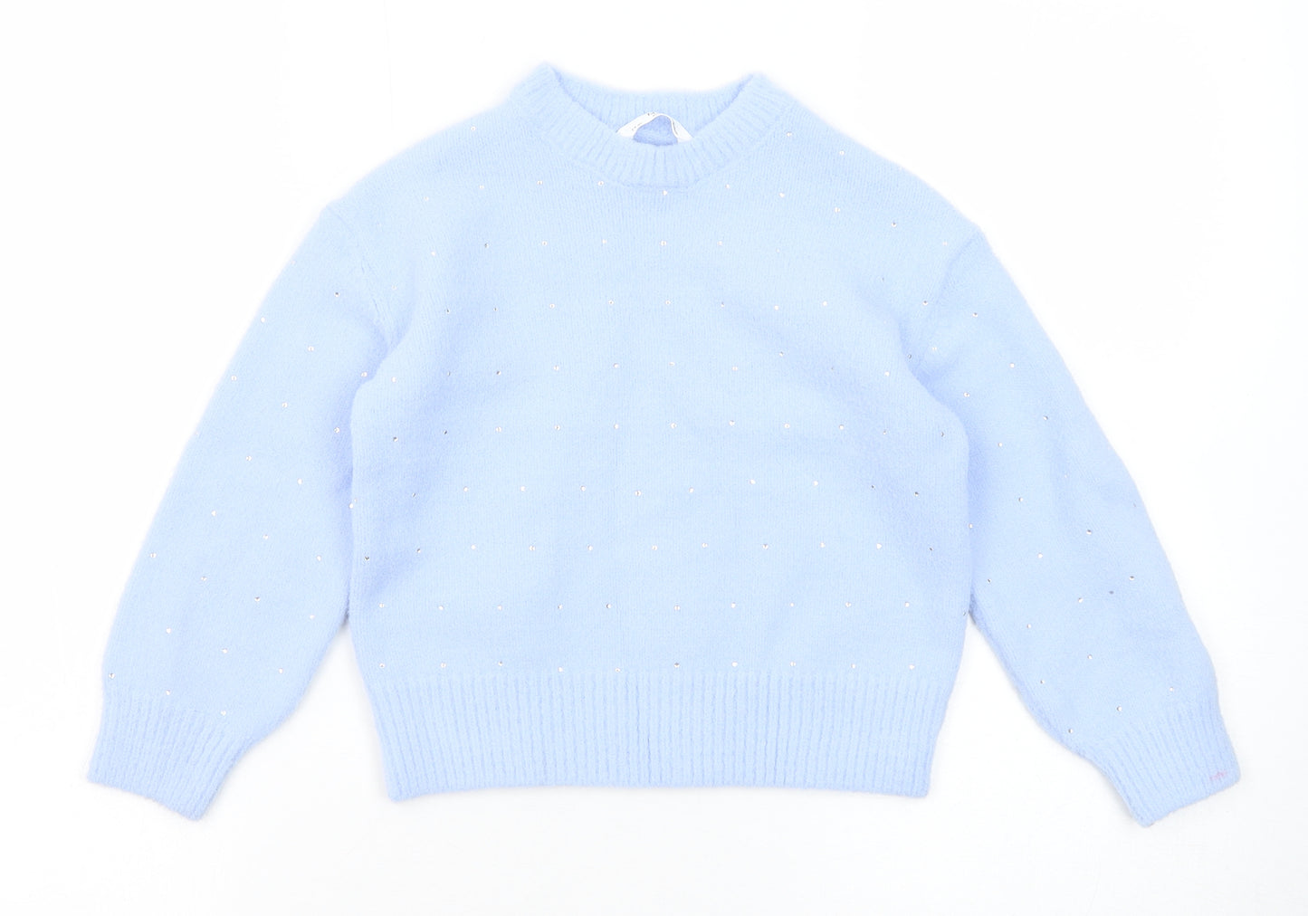 Marks and Spencer Girls Blue Round Neck Acrylic Pullover Jumper Size 7-8 Years Pullover