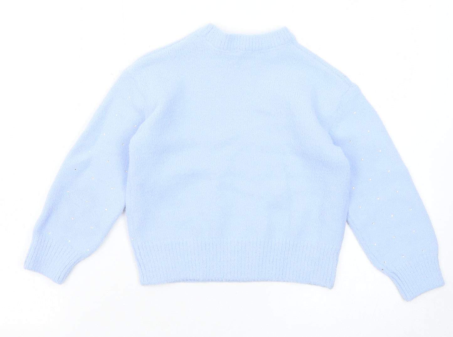 Marks and Spencer Girls Blue Round Neck Acrylic Pullover Jumper Size 7-8 Years Pullover