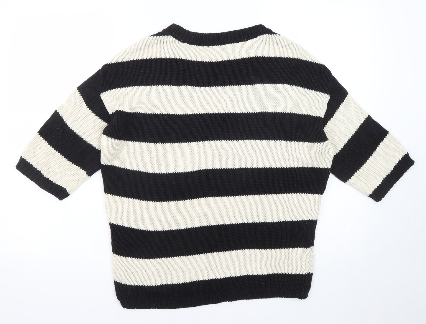 Topshop Womens Black Round Neck Striped Cotton Pullover Jumper Size 10 - Help