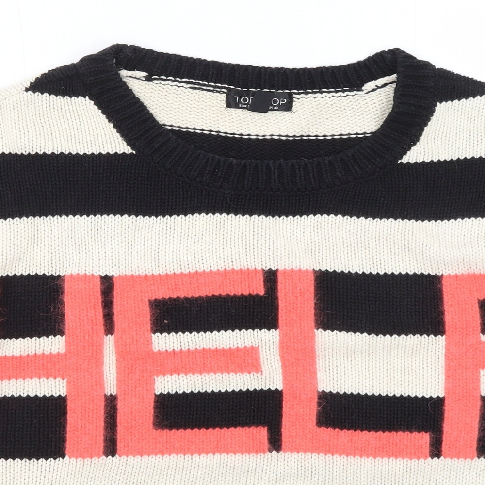 Topshop Womens Black Round Neck Striped Cotton Pullover Jumper Size 10 - Help