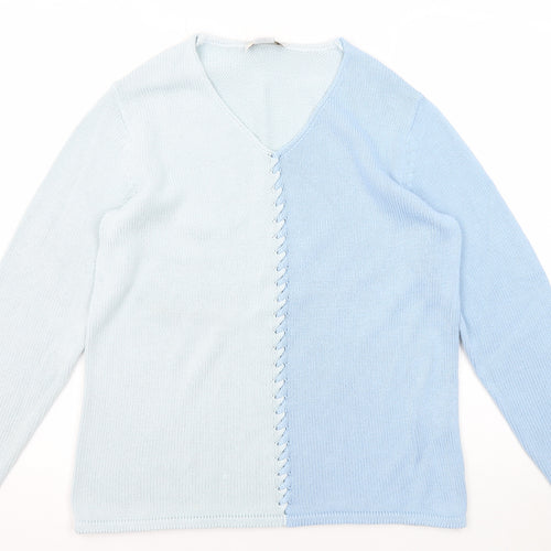 Charmant Womens Blue V-Neck Cotton Pullover Jumper Size 12