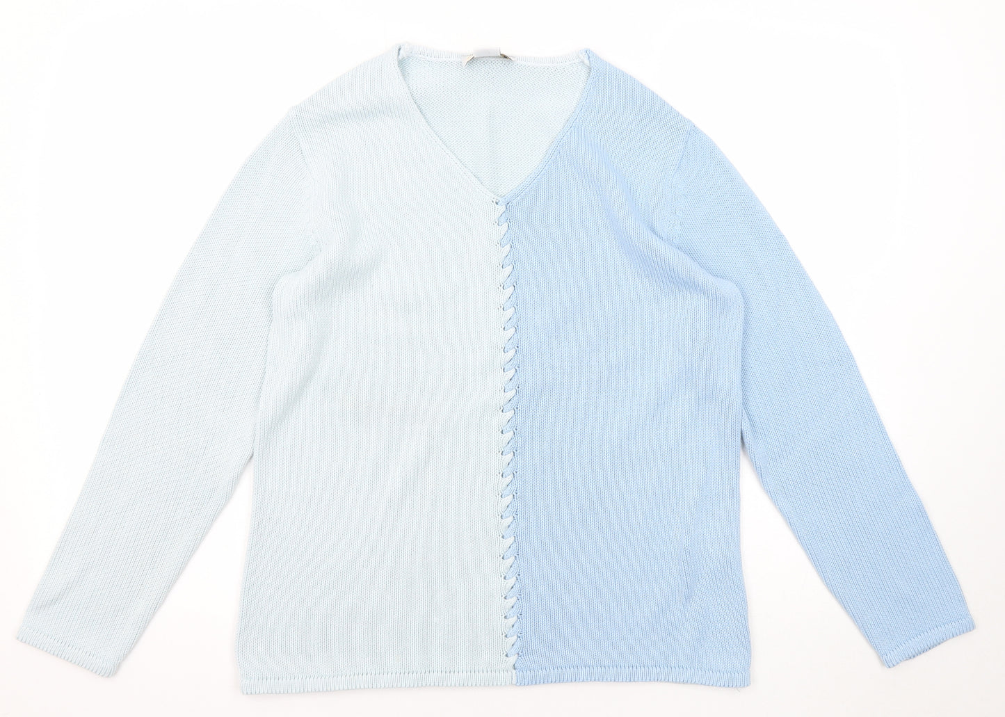 Charmant Womens Blue V-Neck Cotton Pullover Jumper Size 12