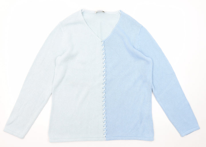 Charmant Womens Blue V-Neck Cotton Pullover Jumper Size 12