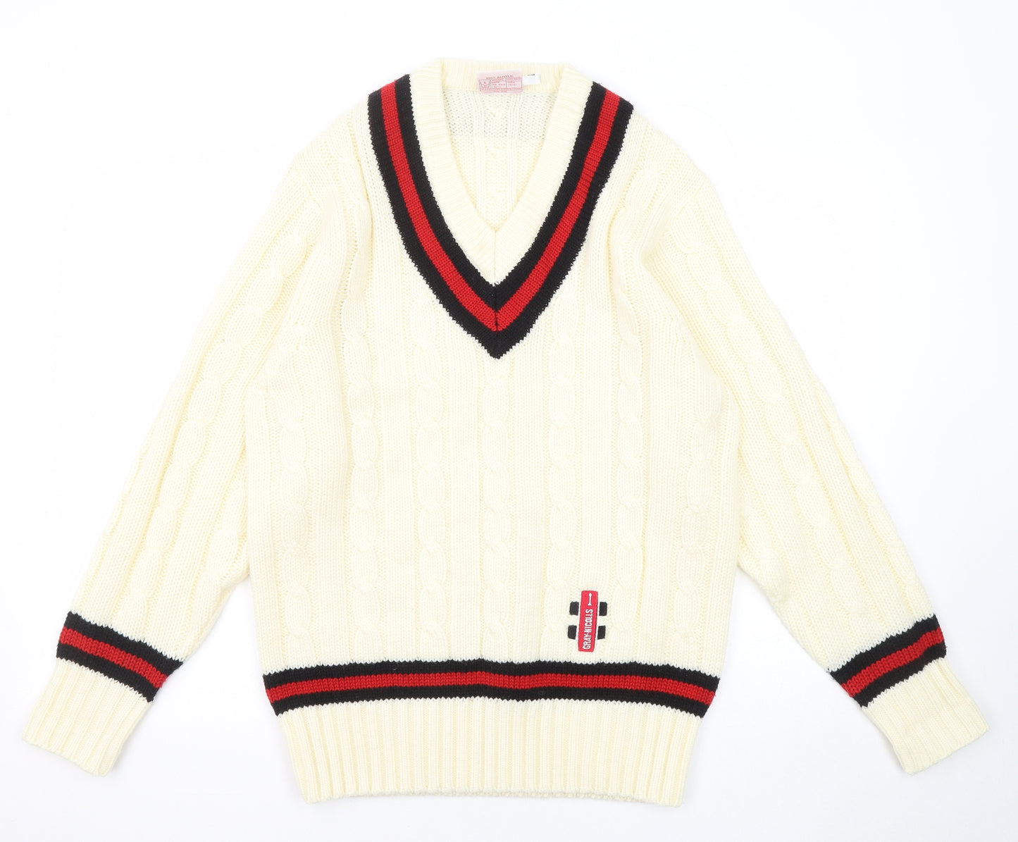 Gray Nicolls Womens White V-Neck Acrylic Pullover Jumper Size 14