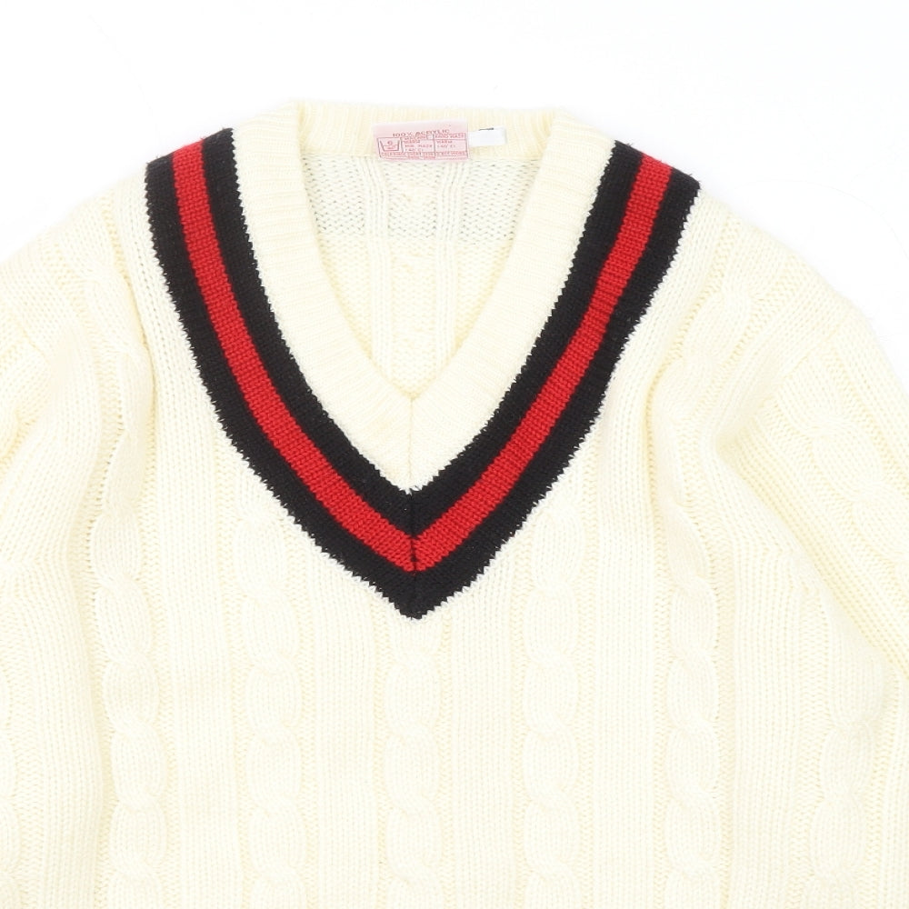 Gray Nicolls Womens White V-Neck Acrylic Pullover Jumper Size 14