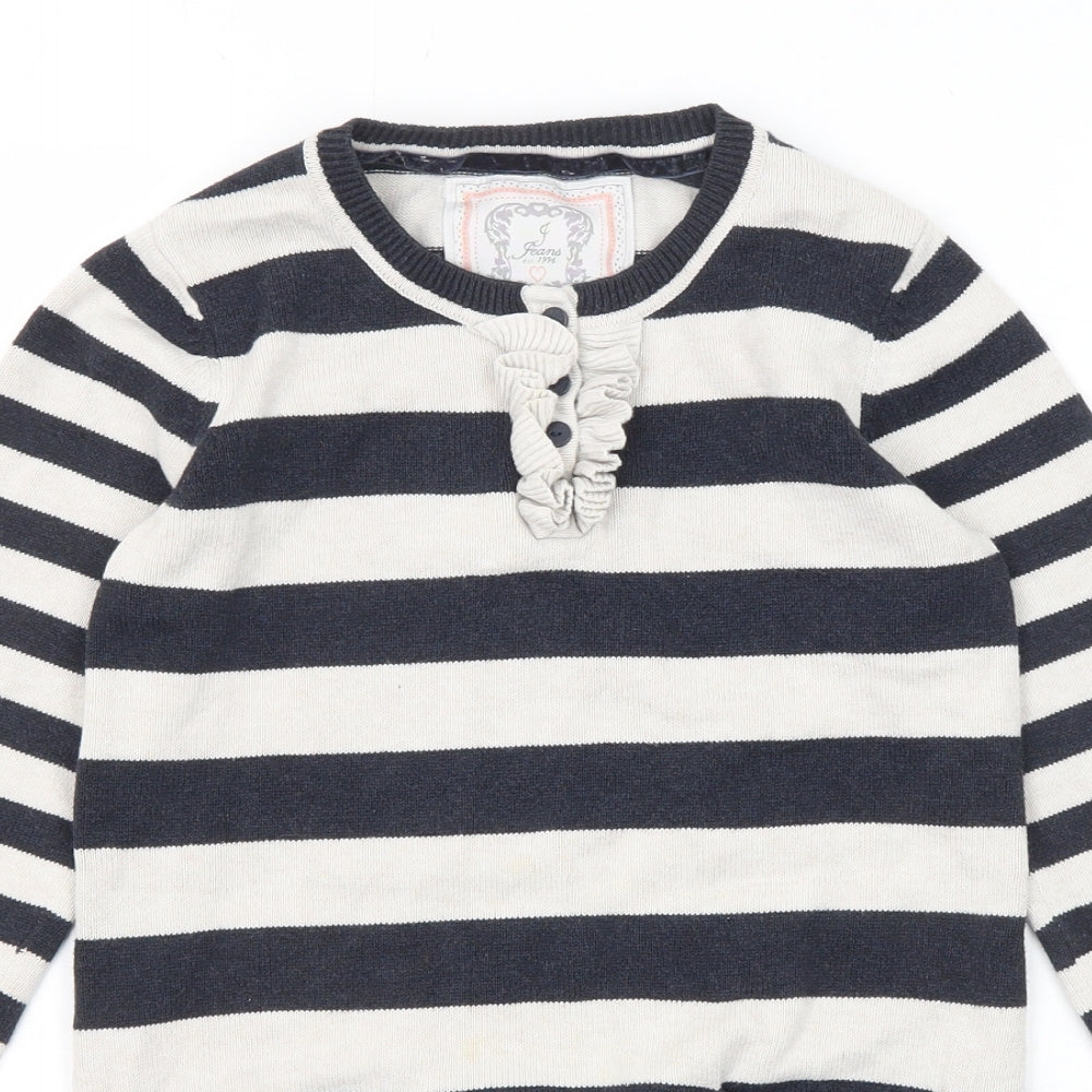 Debenhams Girls Grey Round Neck Striped Cotton Pullover Jumper Size 9-10 Years Pullover