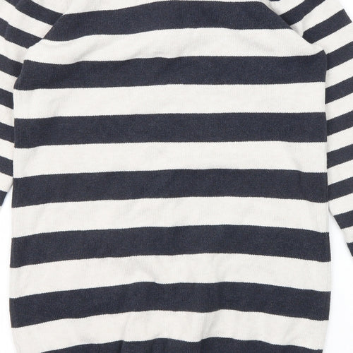 Debenhams Girls Grey Round Neck Striped Cotton Pullover Jumper Size 9-10 Years Pullover