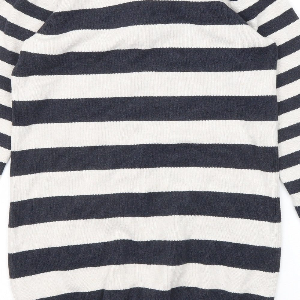 Debenhams Girls Grey Round Neck Striped Cotton Pullover Jumper Size 9-10 Years Pullover