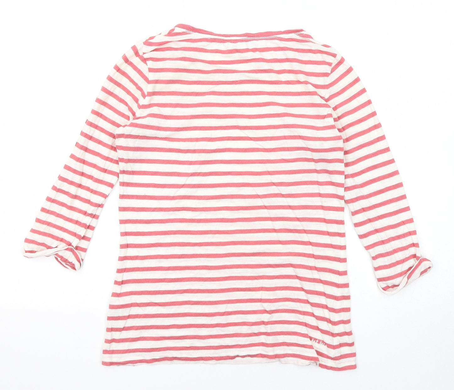 Fat Face Womens Red Striped Cotton Basic T-Shirt Size 8 Round Neck - Lace Details