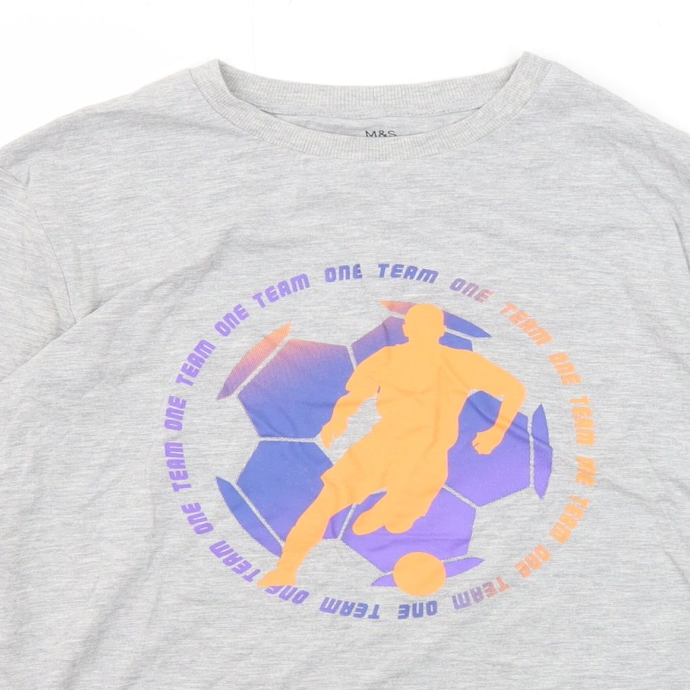 Marks and Spencer Boys Grey Polyester Basic T-Shirt Size 13-14 Years Round Neck Pullover - Team One Football