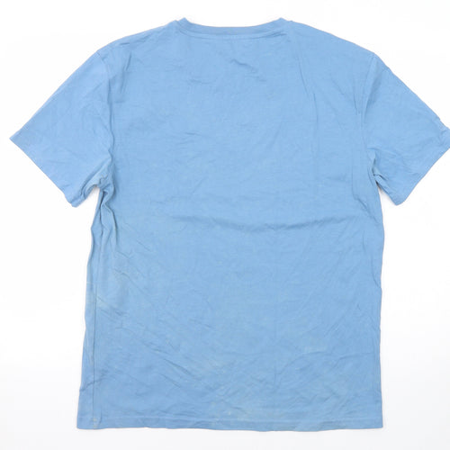 Marks and Spencer Mens Blue Cotton T-Shirt Size M V-Neck