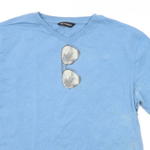 Marks and Spencer Mens Blue Cotton T-Shirt Size M V-Neck